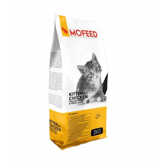 غذای خشک بچه گربه مفید با طعم گوشت مرغ و جگر تازه MoFeed Kitten Chicken Poultry Meat & Fresh Liver وزن 2 کیلوگرم
