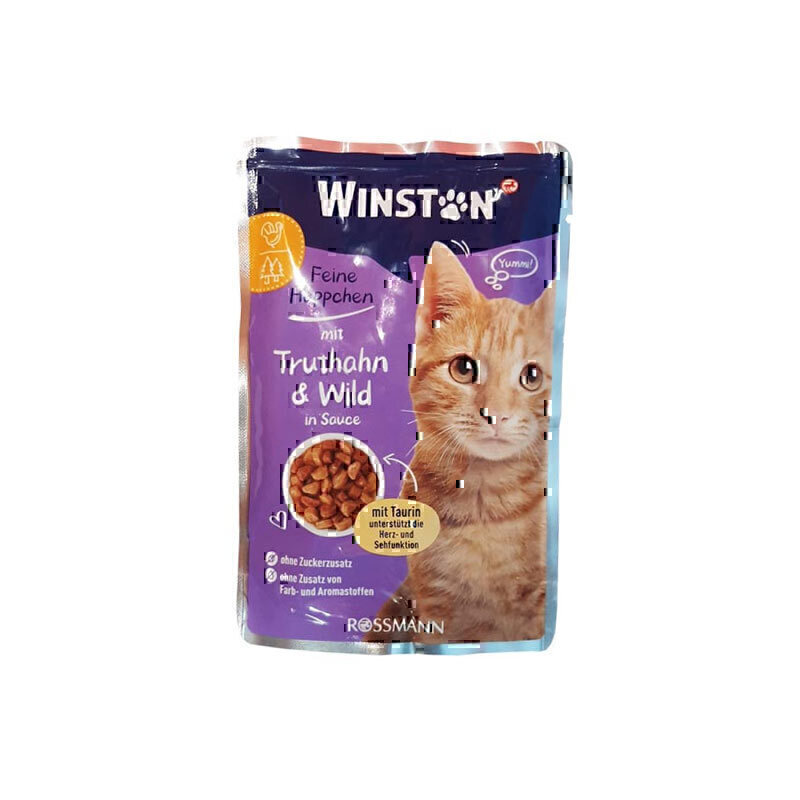 پوچ گربه وینستون با طعم گوشت شکار و بوقلمون در سس Winston Game & Turkey In Sauce وزن 100 گرم