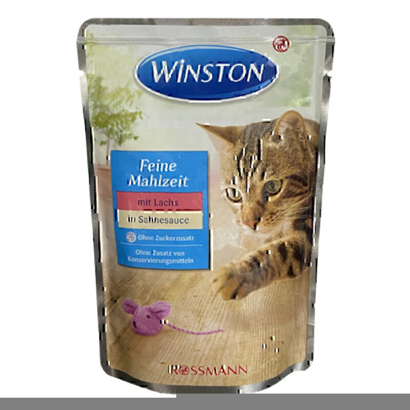 پوچ گربه وینستون با طعم ماهی سالمون در سس خامه Winston Salmon In Cream Sauce وزن 100 گرم