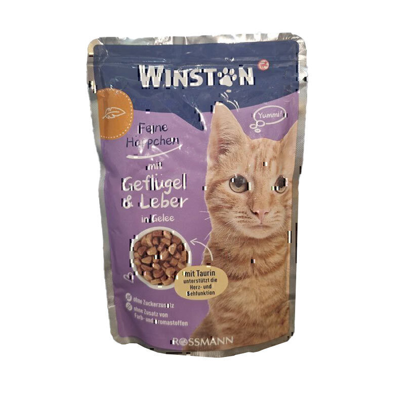 پوچ گربه وینستون با طعم مرغ و جگر در ژله Winston Poultry & Liver In Jelly وزن 100 گرم