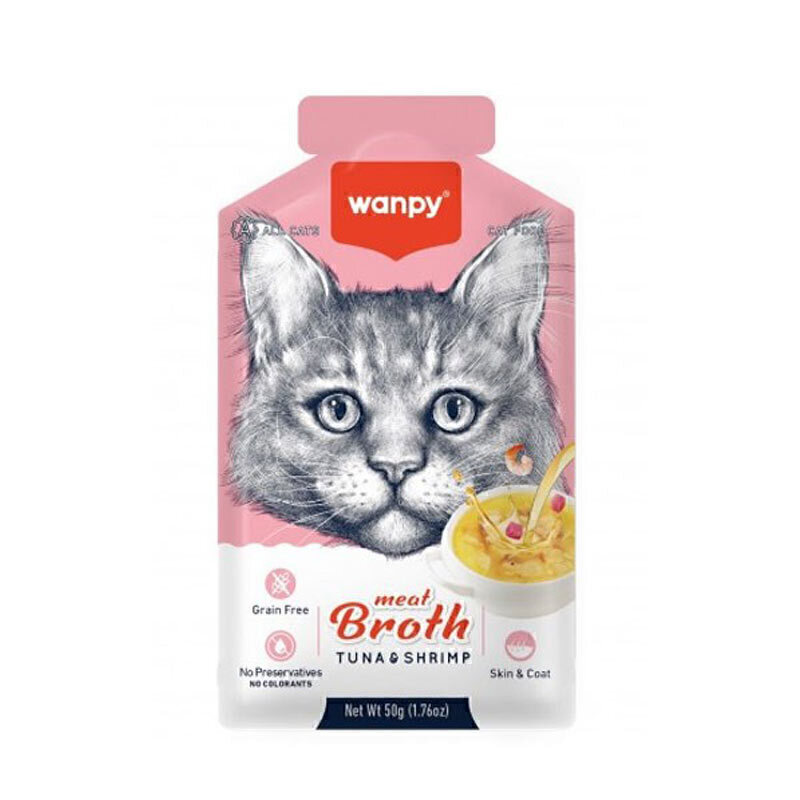 سوپ گربه ونپی با طعم ماهی تن و میگو Wanpy Cat Meat Broth With Tuna And Shrimp وزن 50 گرم