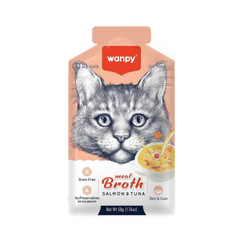 سوپ گربه ونپی با طعم ماهی تن و سالمون Wanpy Cat Meat Broth With Tuna And Salmon وزن 50 گرم