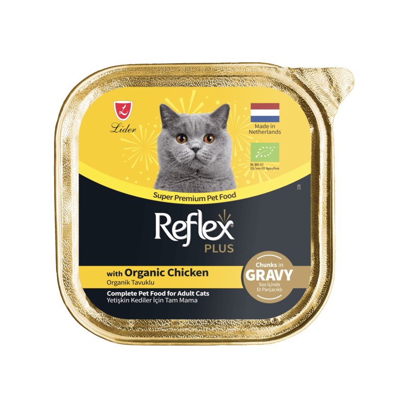 غذای کاسه ای گربه رفلکس پلاس پته با طعم گوشت مرغ در سس Reflex Plus Super Premium with Chicken in Gravy وزن 85 گرم