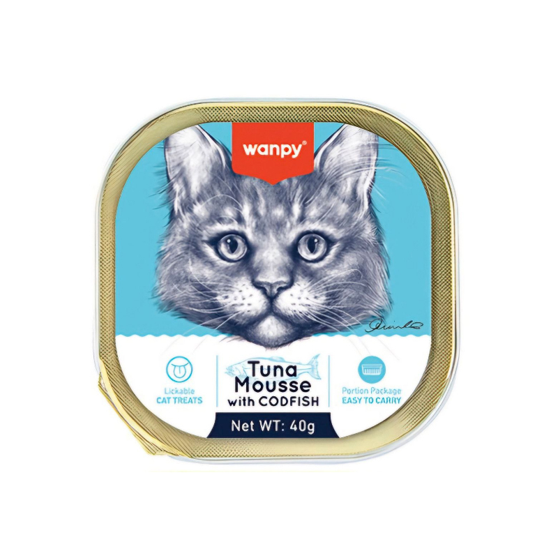 ووم گربه ونپی با طعم ماهی تن و کاد Wanpy Tuna Mousse With Cod وزن 40 گرم
