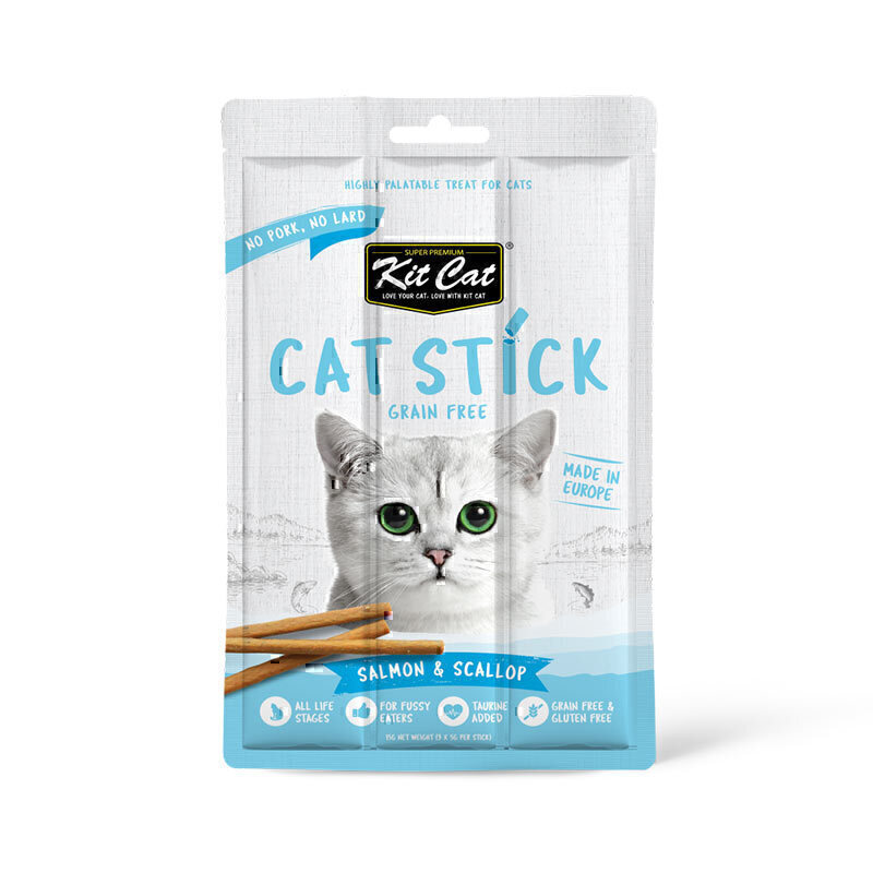 تشویقی مدادی گربه کیت کت با طعم ماهی سالمون و گوش ماهی Kit Cat Grain-free Cat Sticks With Salmon & Scallop وزن 15 گرم