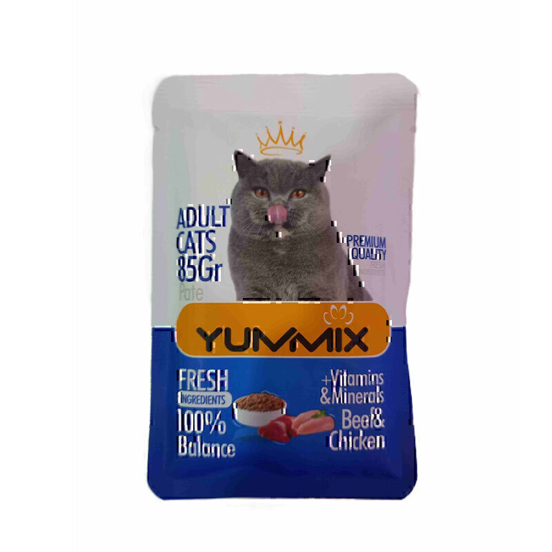پوچ گربه بالغ یامیکس مدل پته با طعم گوشت و مرغ Yummix With Beef & Chicken Adult Cat Pouch وزن 85 گرم