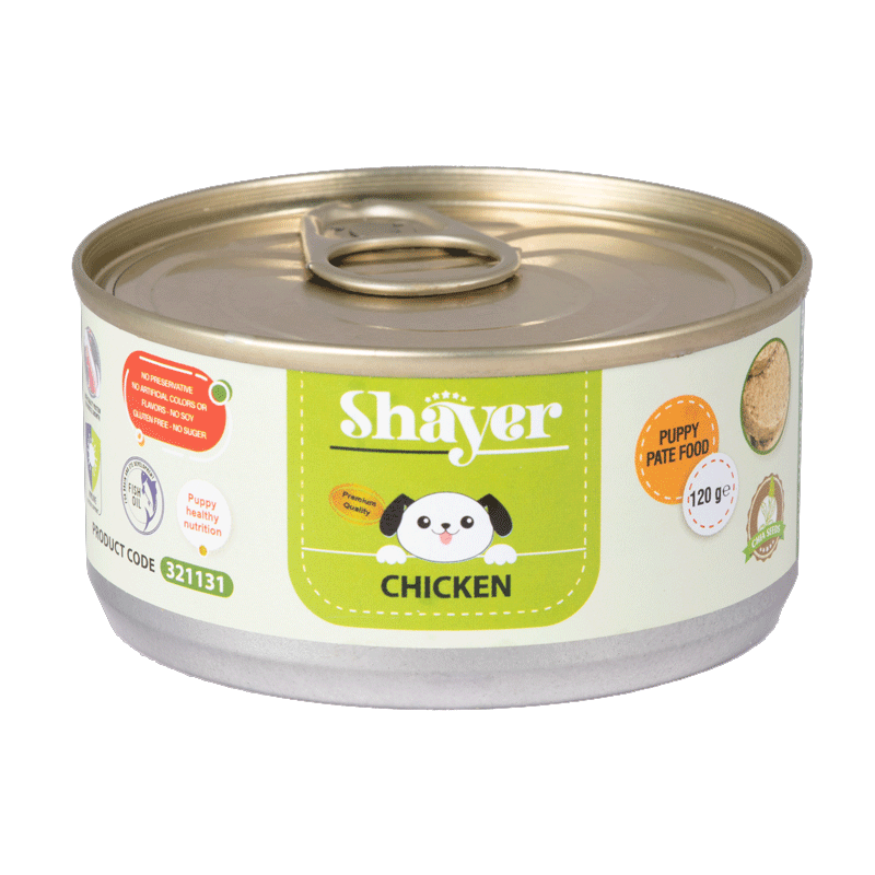 کنسرو غذای توله سگ با طعم مرغ شایر Shayer Pate With Chicken وزن 120 گرم