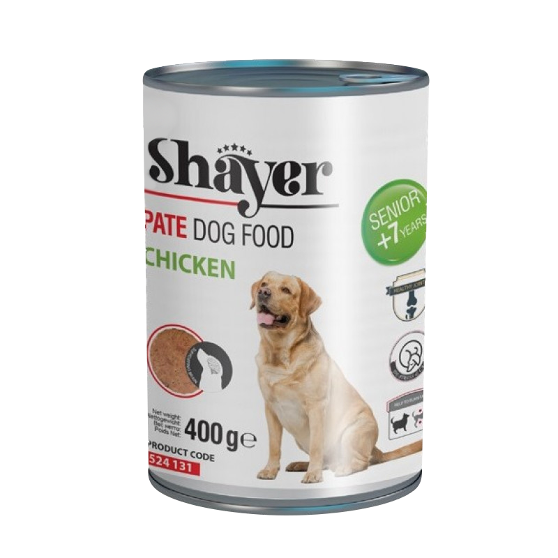 کنسرو غذای سگ مسن با طعم مرغ شایر Shayer Senior Dog Pate With Chicken وزن 400 گرم