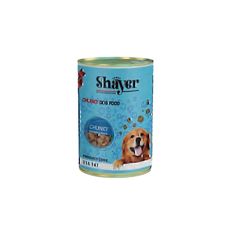 کنسرو غذای سگ با طعم مرغ و پاستا شایر Shayer Chunky Chicken & Pasta وزن 400 گرم
