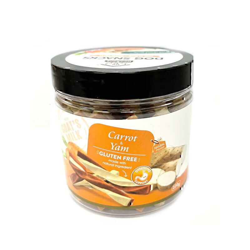 تشویقی سگ بدون گلوتن هابون با طعم شیر بز، هویج و سیب زمینی شیرین Howbone Dog Snacks With Goat's Milk,Carrot,and Yam Flavour وزن 220 گرم