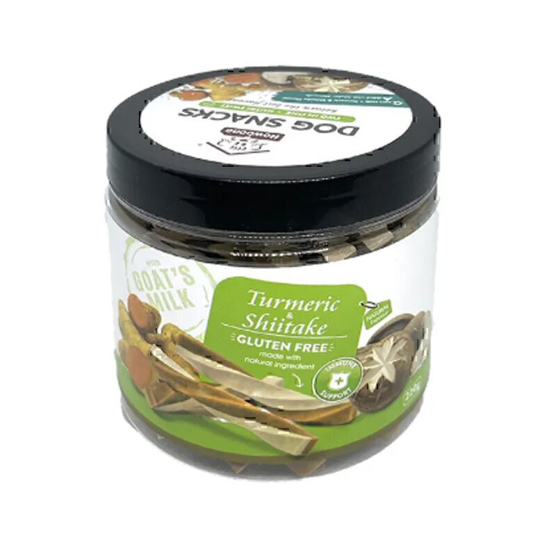 تشویقی سگ بدون گلوتن هابون با طعم شیر بز، زردچوبه و قارچ Howbone Dog Snacks With Goat's Milk, Turmeric And Shiitake Flavour وزن 220 گرم