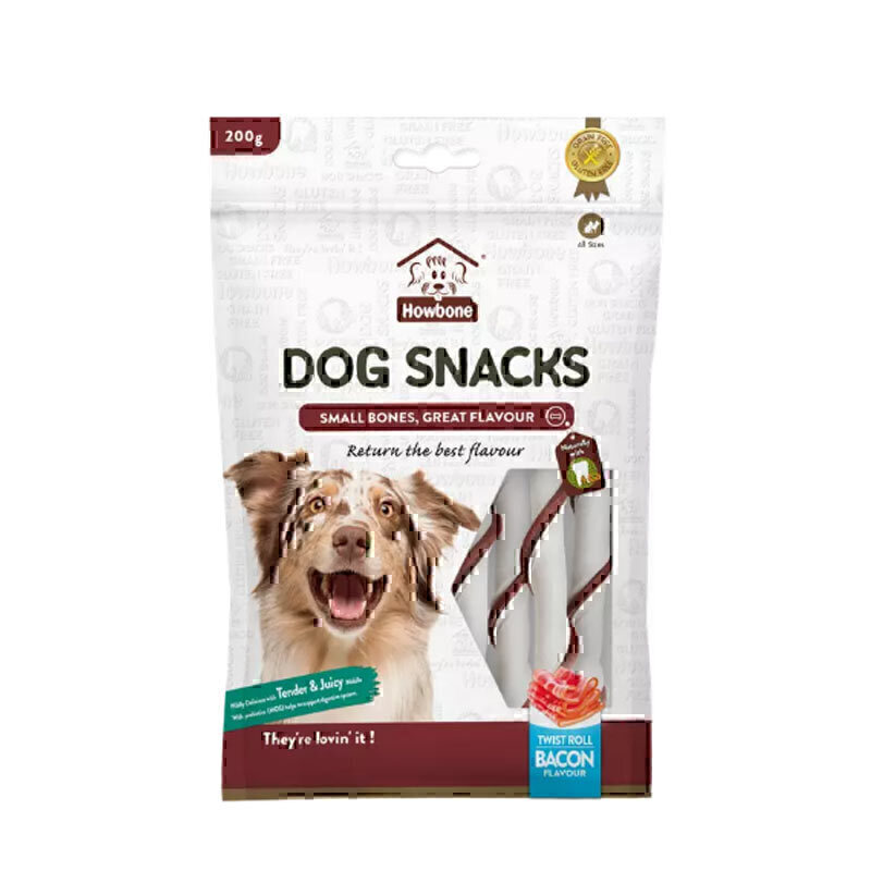 تشویقی پیچی استخوانی بدون دانه هابون با طعم بیکن Howbone Dog Snacks With Bacon Flavour وزن 200 گرم