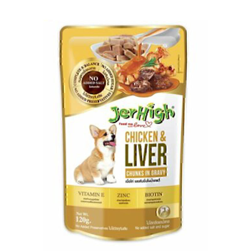 پوچ سگ جرهای با طعم مرغ و جگر JerHigh Chicken And Liver Chunks In Gravy وزن 120 گرم