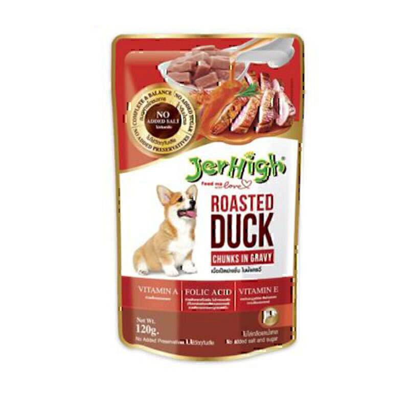 پوچ سگ جرهای با طعم اردک کبابی JerHigh Roasted Duck Chunks In Gravy وزن 120 گرم
