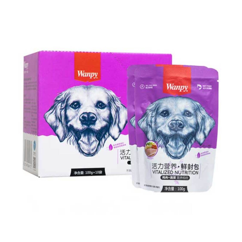 پوچ سگ ونپی با طعم مرغ و سبزیجات Wanpy Chicken & Vegetable بسته 10 عددی