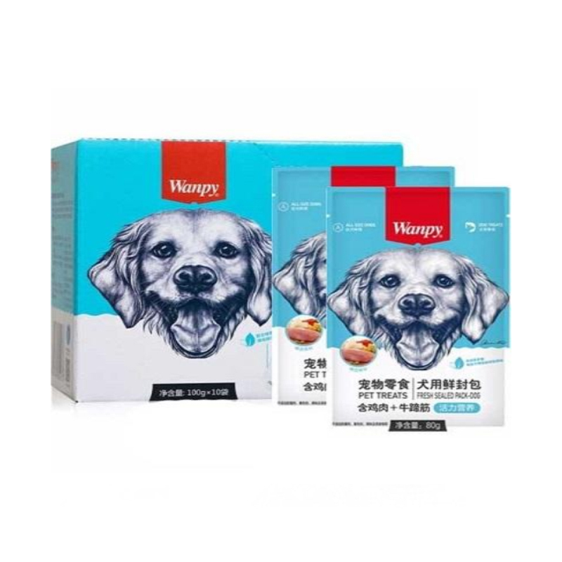 پوچ سگ ونپی با طعم مرغ و تاندون گاو Wanpy Chicken & Beef Tendon بسته 10 عددی